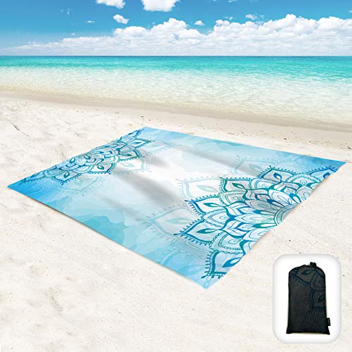 Beach Blanket Waterproof Sandproof Oversized 95”x 80”,Sand Free Beach Mat with Corner Pockets,Portable Mesh Bag for Beach Festival,Picnic,Travel and Outdoor Camping (Mandala) - color: Mandala