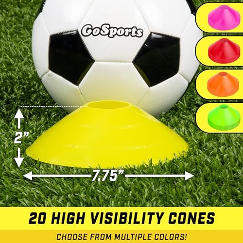 GoSports Premium Sports Cones for Agility Training and Drills - 20 Pack with Tote - Orange, Green, Pink, Yellow, or Red - color: Yellow