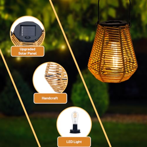 Solar Lanterns Outdoor Waterproof,Solar Lights for Outside Hanging Lights Outdoor Rattan Lantern Decoration for Garden, 2 Pack - style: Ranttan-1
