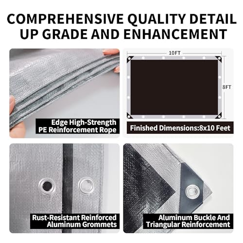 Tarp Heavy Duty 8x10ft Waterproof Tarps,10mil Uv Resistant,Multipurpose Silver/Black Tarps for Cars,Camping,Roof,Ship,Garden.by-MVPNET - color: Silver/Black, size: 8x10
