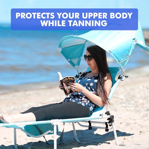 Tanning Chair with Sun Canopy Face Hole Softer Padded Adjustable Washable, Heavy Duty Layout Folding Lounge Chair for Adults Outside Beach Reading Sunbathing Poolside Lawn, UPF 50+ Sun Shade, 300 LBS - color: Royal Blue, size: Standard Size