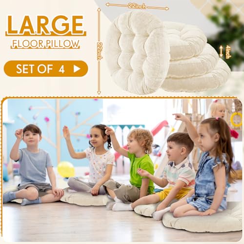 Jerify Floor Pillow Cushions Large Round Square Large Meditation Floor Pillow for Classroom Adult Meditation Picnic Party Seating Learning Daycare School(Round,Beige,4 Pcs) - color: Beige, size: Round