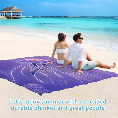 Beach Blanket 78''×110'' Suits 1-7 Adults Waterproof Sandproof Oversized Lightweight Blanket Packable Large Picnic Mat for Beach Travel Camping Picnic Hiking - color: Jellyfish, size: 78''x110''