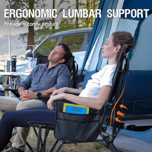 Portal Camping Chair with Lumbar Support for Adults Folding Portable High Back Oversized, 400LBS - color: Black