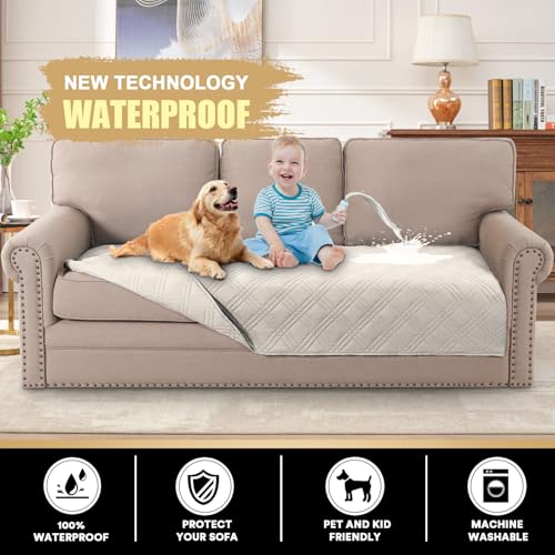 PrinceDeco Waterproof Couch Covers for Pets Thick Dog Blanket 47x78 Inch Non-Slip Pet Bed Cover Protect Furniture Couch Sofa Car Outdoor for Puppy Cat Kids, French Oak - color: French Oak, size: Seat-Oversized Sofa