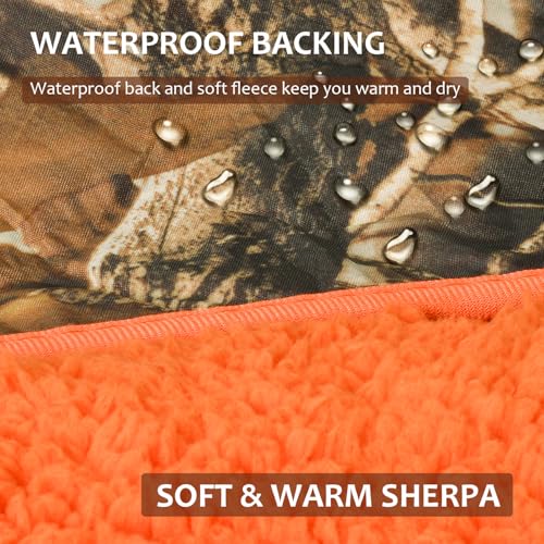 Tirrinia Large Waterproof Outdoor Blanket, Soft Warm Windproof Stadium Blanket with Sherpa Fleece and Foldable for Outdoor Sport, Baseball, Football, Beach, Concerts, Car - color: Camo Orange, size: 51”x 59”