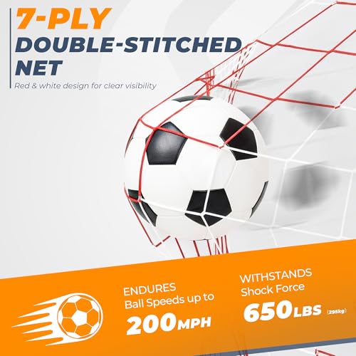Soccer Goal, 12X6 FT Soccer Goals for Backyard, Portable Soccer Net for Outdoor Practice Training, Quick Setup Soccer Practice Equipment with Metal Base - style: Dual-Color Net (Pre-Attached)