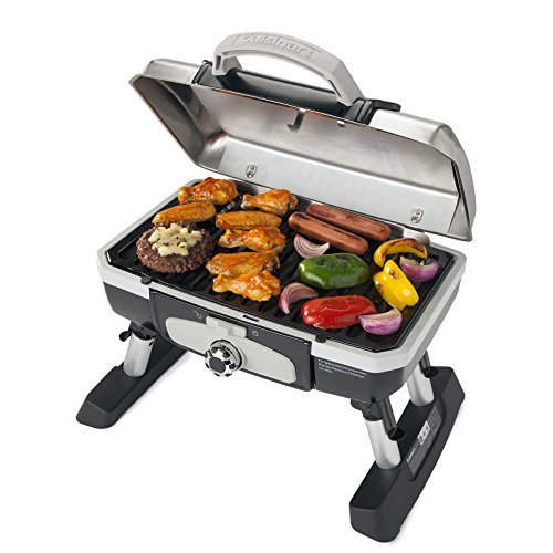 Cuisinart Petite Gourmet Portable Gas Grill, Compact Portable Grill Propane, 150 Sq. In. Cooking Surface, 5,500 BTU Burner Small Gas Grills for Camping, BBQ, Folding Legs and Carry Handles, Stainless - color: Petit Gourmet Tabletop Gas Grill, Stainless St