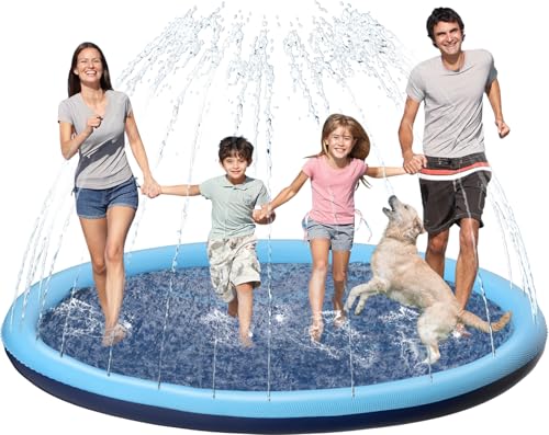 Kids Dog Splash Pad Sprinkler - Jasonwell Non Slip Dog Sprinkler Pad Splash Pool Puppy Dogs Pool Summer Outdoor Water Toys Backyard Durable Splash Pad for Toddlers Kids Small Medium Large Dogs Pet - style: Blue - 87"