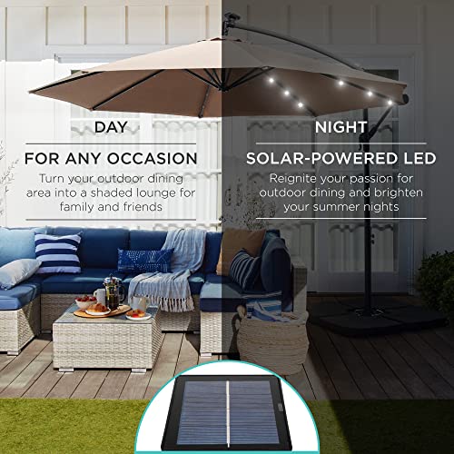 Best Choice Products 10ft Solar LED Offset Cantilever Hanging Market Patio Umbrella, 8 Sturdy Ribs, Easy Adjustment - Tan - color: Tan, size: Offset