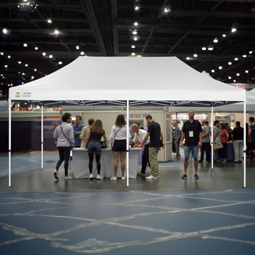 CROWN SHADES 10x20 Pop Up Canopy Tent - Commercial Canopy Tent with 400D Strength Oxford Fabric, Hexagonal Leg, 4 Upgraded Weights - Great for Trade Shows, Events, Parties & Commercial Use, White - color: White, size: 10x20