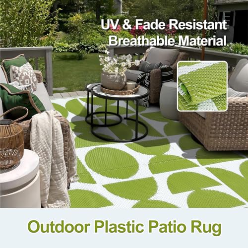 Wonnitar Outdoor Rugs 8x10 Waterproof Plastic Straw Rug, Large Outdoor Camping Rug for RV, Reversible Portable Outside Lightweight Area Rug for Backyard Balcony Beach Picnic (Green,8'x10') - color: Green, size: 8' X 10' (Rectangular)