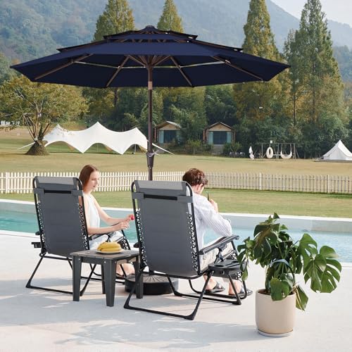 JEAREY 9FT 3 Tier Patio Umbrella Outdoor Market Umbrella Table Umbrellas with 8 Ribs 1.5 Pole Push Button Tilt and Crank UV Protection for Garden,Navy - color: Navy