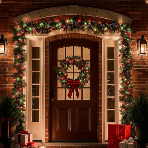 LAMPHOME 2 Pack 50 LED Outdoor Christmas Lights, 16 FT Mini String Light with 9 Modes & 6 Hour Timer, Waterproof Battery Operated for Indoor Patio Garden Party Tree Decoration, Red Green - color: Red Green, size: 100 Count