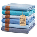 Gold CASE LYCIA Turkish Beach Towel Set of 6 – 100% Cotton Turkish Beach Towels Bulk 70 x 38'' – LYCIA Oversized, Quick Dry & Sand Free Beach Towel – Lightweight Towels Set in Tones of Blue - color: Tones of Blue, style: Beach-Bath Towel Set