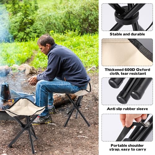 Travel Folding Camping Stool, 14.6 inches Lightweight Outdoor Tripod Chair and Maximum weight 210 lbs Portable Party Chair Fishing Chairs Seat for Camp Hiking Beach Garden and Painting (Khaki) - color: Khaki