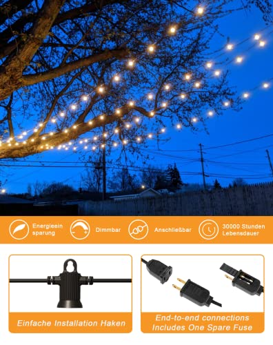 Zuske Outdoor String Lights Waterproof, 100FT LED Patio Lights with 53 Shatterproof G40 Globe Bulb(3 Spare), Connectable Dimmable Outside Hanging Lights for Backyard Porch Balcony Gazebo (2x50FT) - size: Electric-100FT