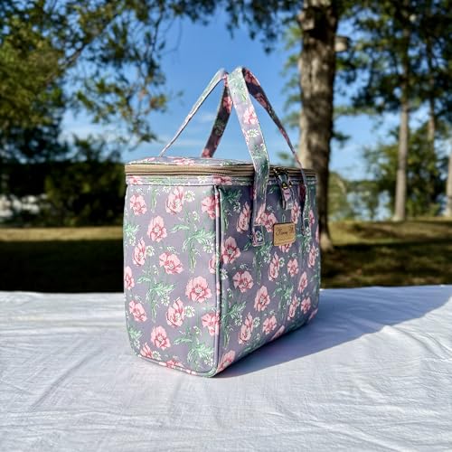 Kwang Min Floral Insulated Lunch Bag for Women,Reusable Lunch Box,Large Cooler for Office,Picnic Outdoors,Premium Quality Waterproof Fabric,Ideal Gift for Outdoors and work (Gray Poppy) - color: Gray Poppy