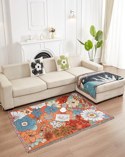 Erke Chair Recliner Cover Boho Throw Blanket Hippie Living Room Decor Wall Tapestry Outdoor Picnic Camping Rug Mattress Beach Towel Sofa Furniture Slipcover Bohemian 50”x70” Orange Florals - color: The Orange Floral
