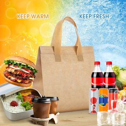 Kacctyen 50 Pcs Insulated Take Away Bags Bulk Thermal Insulation Food for Coffee Milk Tea Pizza Hot Cold Food Delivery Cooler Bag for Catering Restaurant Grocery Picnic, 9.5" x 9.5" x 6" (Buff Color) - color: Buff Color