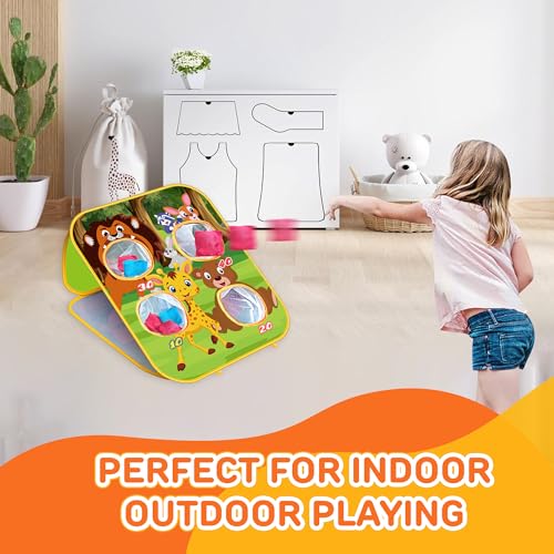 Animal Bean Bag Toss Game Kids Outdoor Toys, Family Party Games for Kids, Double-Sided Foldable Cornhole Board, Outside Lawn Party Toy, Birthday Gift for Boys Girls Toddler Age 3 4 5 6 7 8