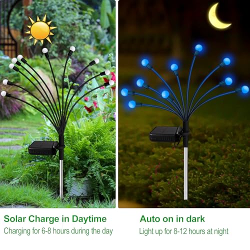 Kohlrabi Solar Garden Lights Outdoor, 2 Pack 16 LED Solar Blue Firefly Lights Waterproof, Sway by Wind, Swaying Light for Yard Patio Backyard Garden Planter Flower Bed Pathway Outdoor Decoration - color: Blue, size: 2 pack