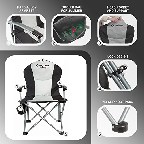 KingCamp Oversized Camping Folding Chair, Heavy Duty 450 LBS with Lumbar Support, Padded Outdoor Chair with Cup Holder, Camp Lawn Chair with Cooler Bag for Sports, Garden, Beach, Fishing - color: High Back-black-1 Pack