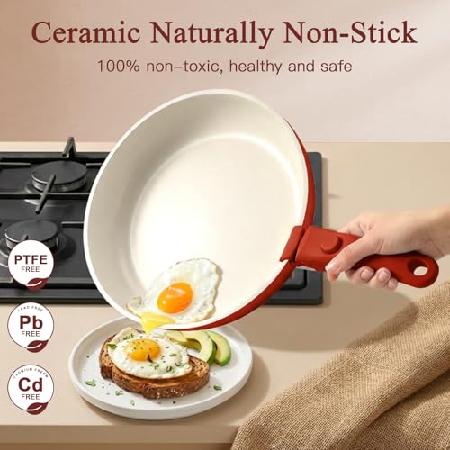 GIPP 11PCS Ceramic Pots and Pans Set Non Stick, Nonstick Cookware Set Detachable Handle, Red Black Gradien Pots and Pans Induction Kitchen Cooking Sets, RV Cookware Sets for All Stoves - color: Red and Black Gradient, size: 11PCS