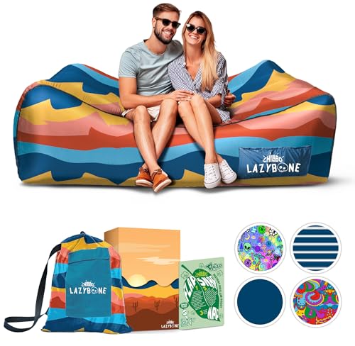 Chillbo Inflatable Couch – Unique Designs - No-Pump Setup, Ripstop Polyester, Stability Pegs, Fun Prints - Portable Air Inflatable Lounger for Beach, Camping, Festivals, and Tailgating - color: Desert Daydream, size: X-Large