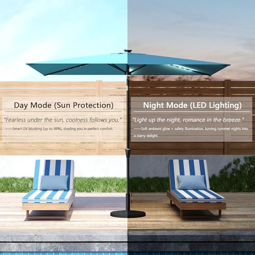 C-Hopetree Rectangular Outdoor Patio Market Umbrella with Solar LED Lights 6.5 x 10 ft - color: Aqua Blue