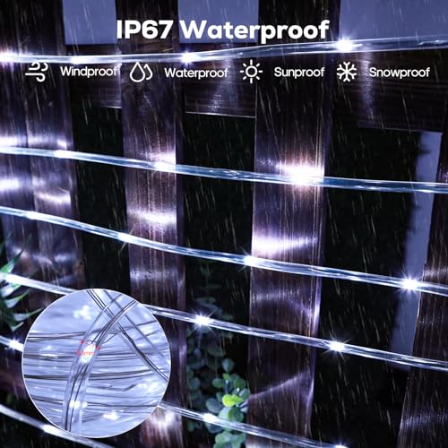 ICRGB Solar Rope Lights Outdoor, 132FT 400 LED Solar Rope Lights,IP67 Waterproof, 8 Modes, Outdoor Patio Porch Tree Wedding Christmas Pool Garden Decorative (Cool White) - color: Cool White, size: 132FT