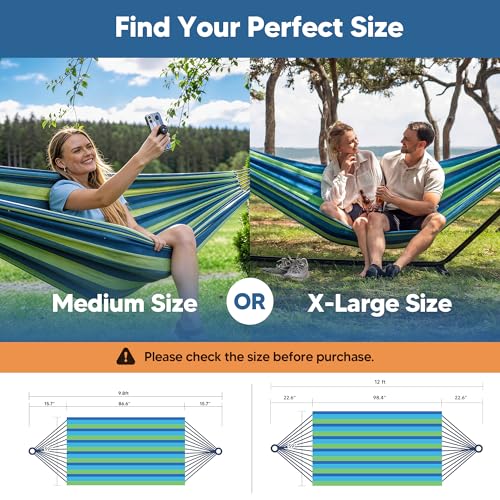 SUNCREAT Portable Tree Hammock, Double Hammocks 2 Person with Outer Bag, Blue Stripe - color: Blue & Green, size: X-Large