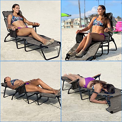 EASYGO PRODUCTS FLIP Face Down Tanning Chaise Lounge Chair with Face & Arm Holes - 4 Legs Support - Textilene Material - 6 Position - Arm Head Rest Pillow - Beach or Home Use - color: Flip Brown