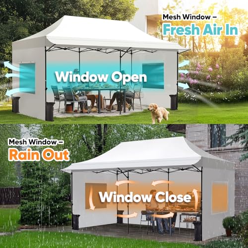 Quictent 10x20 Heavy Duty Pop up Canopy Tent with 3 Removable Sidewalls, Commercial Grade Instant Shelter with Wheeled Bag for Outdoor, Parties, Markets, 600D PU Coated UPF 50+ Sun Shield - color: White, size: 10x20