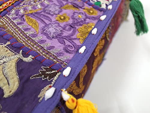 Mam Treasures Indian Bohemian Decorative Pillow Vintage Cushion Cover Patchwork Square Floor Pillow Cover Meditation Cushion Large Floor Pillow Indian Cushion (Purple, 18 X 18 X 5 Inch) - color: Purple, size: 18" x 18" (Pack of 1)