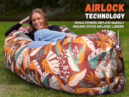 WEKAPO Inflatable Couch Air Lounger Chair - Camping & Beach Accessories, Portable Blow up Sofa for Hiking, Lawn, Indoor/Outdoor Movies & Music Festivals. Lightweight and Easy to Set Up Air Hammock - color: Chocolate Leaf