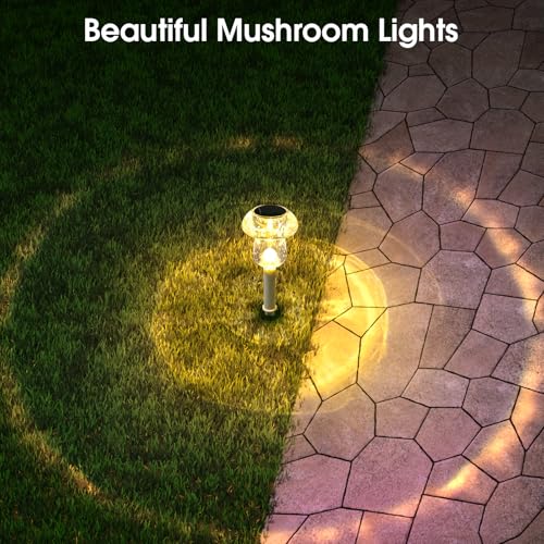 Eyrosa Solar Outdoor Lights, 8 Pack Waterproof Solar Mushroom Lights for Garden Yard Pathway Path Walkway Driveway Lawn Landscape Outside Decor（Warm White）