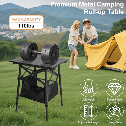 Folding Camping Table - Small Outdoor Table with Storage Bag - Adjustable Height 14.2'' & 18.9'', Portable Lightweight Aluminum Foldable Side Table for Picnic, BBQ, Beach & Tailgating (Small) - size: Small