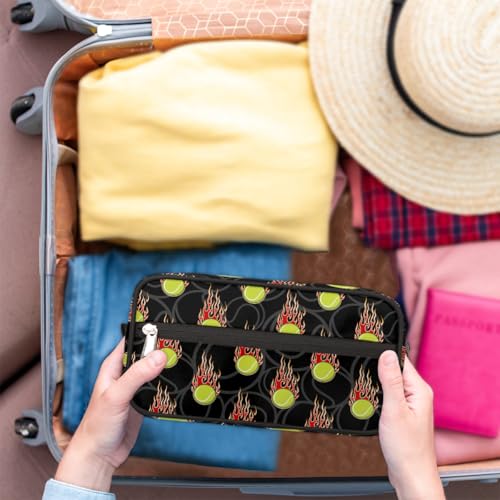 Kids Travel Toiletry Bag - Fire Tennis Ball Waterproof Hanging Cosmetic Hygiene Bags for Boys Men - Large Shave Kit for Toiletries Accessories Bathroom Stuff - color: Fire Tennis Ball