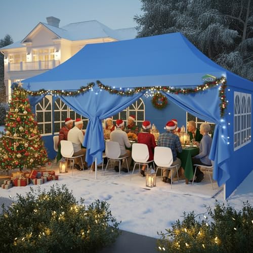 COBIZI 10x20 Pop Up Canopy with 6 Sidewalls, Conical Party Tent 10x20 with 3 Adjustable Height Waterproof, UV-Resistant with Carry Bag, Sandbag, Stake, Ropes for Parties, Commercial (Frame Upgraded) - color: Light Blue, size: 10x20FT