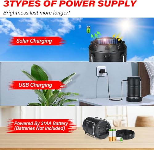 4-Pack Solar Camping Lanterns,Rechargeable LED with USB/Solar/AA Battery,Magnetic Base,Hanging Hook,Collapsible, Waterproof for Emergency, Hiking,Hurricane,Campsites,Lanterns for Power Outages - style: 3 in 1 Lanterns（4-Pack）