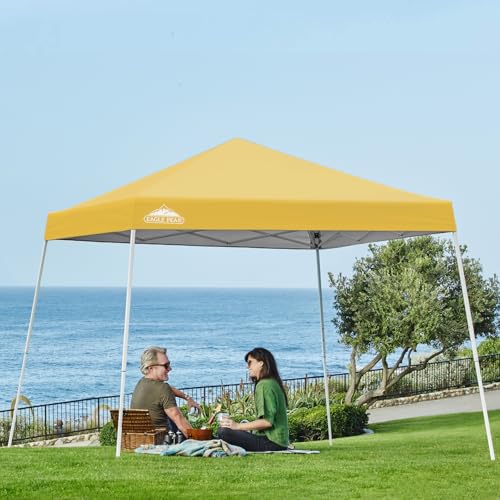 EAGLE PEAK 10x10 Slant Leg Pop-up Canopy Tent Easy One Person Setup Instant Outdoor Beach Canopy Folding Portable Sports Shelter 10x10 Base 8x8 Top (Yellow) - color: Yellow, size: 10x10