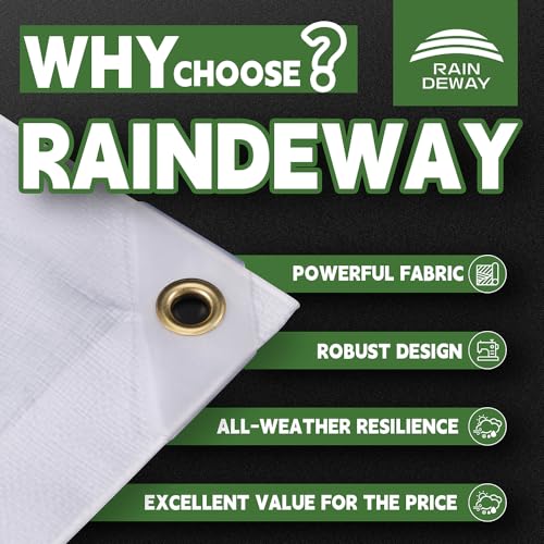 12 Mil Heavy Duty White Tarps 8' X 20', Extra Thick,Durable,Waterproof, UV Resistant, Weatherproof Poly Tarp,with Metal Grommets and Reinforced Edge (Finished Size)-by Raindeway - color: White, size: 8x20 Feet-Finished size