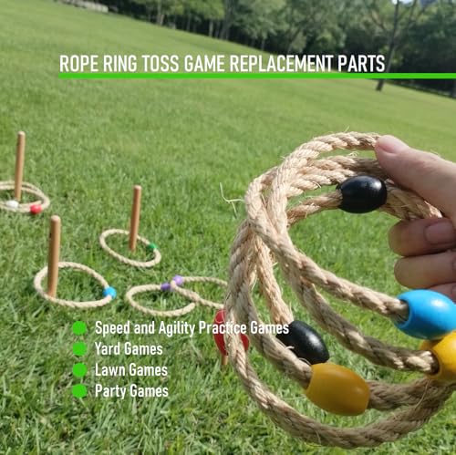 7 Pack Sisal Rope Ring Toss Game Replacement Parts for Adults and Kids, Outdoor Toss Rings for Agility Practice and Yard and Lawn Games for Party(7 Colors-Red,Blue,Yellow,Green,Purple,Black,White)