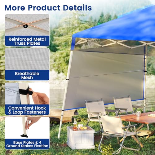 Tangkula 7x7 Ft Pop Up Canopy with Center Lock, UPF50+ Slant Leg Outdoor Tent with Sidewall, Carry Bag & 4 Stakes, Compact Portable Canopy Tent for Hiking Camping Fishing & Picnic (Blue) - color: Blue, size: 7x7 Ft