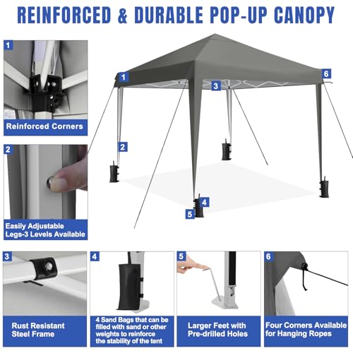 Yesker 10x10 Pop Up Canopy Tent UPF 50+ Waterproof Outdoor Canopy Portable Folding Easy Setup Gazebo Adjustable Height Instant Sun Shade Tent with Wheeled Bag for Events Parties Camping Patio, Gray - size: 10x10FT Gray