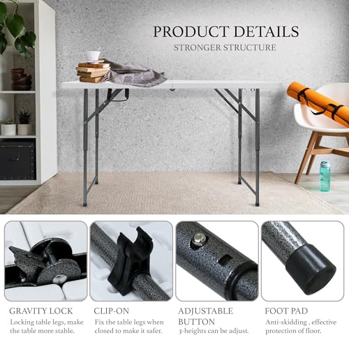 AJP Distributors 4 Foot Portable Plastic Folding Table 4FT 48" Half Foldable Heavy Duty Top w/Carry Handle - Indoor Outdoor Backyard Camping Picnic BBQ Party Wedding Dining Office Event Meeting White - color: White, size: 4 Foot