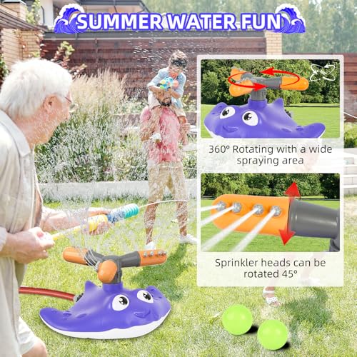 2-in-1 Water Sprinkler Baseball Toy Set for Kids, Summer Outdoor Water Game with 2 Sprinkler Heads, 360° Rotating Sprinkler for Backyard Summer Fun