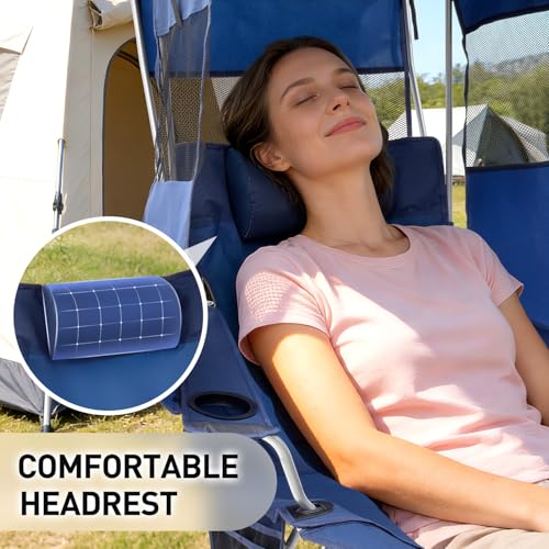 East Oak Reclining Camping Chair with Canopy & Foot Rest | 4-Position Folding Beach Chair with Adjustable Canopy, Detachable Foot Rest, Supportive Headrest, 330 lbs Canopy Chair - color: Blue, style: Reclining Chair