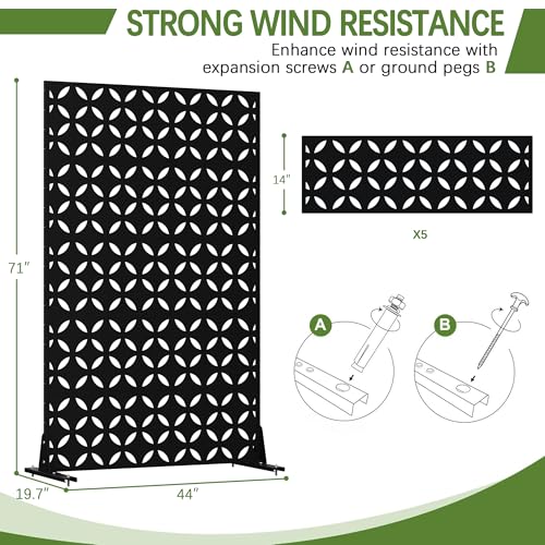 Cofar Metal Privacy Screen Outdoor 72" H×44" W -Black Freestanding Outdoor Privacy Panels with Stand, Decorative Fence for Patio, Deck, Balcony (Clover) - style: 5-Panels Clover_Black